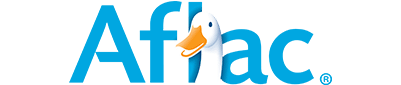The Aflac logo represents the company with its name in blue letters, featuring a white duck sporting an orange beak in place of the letter "A.