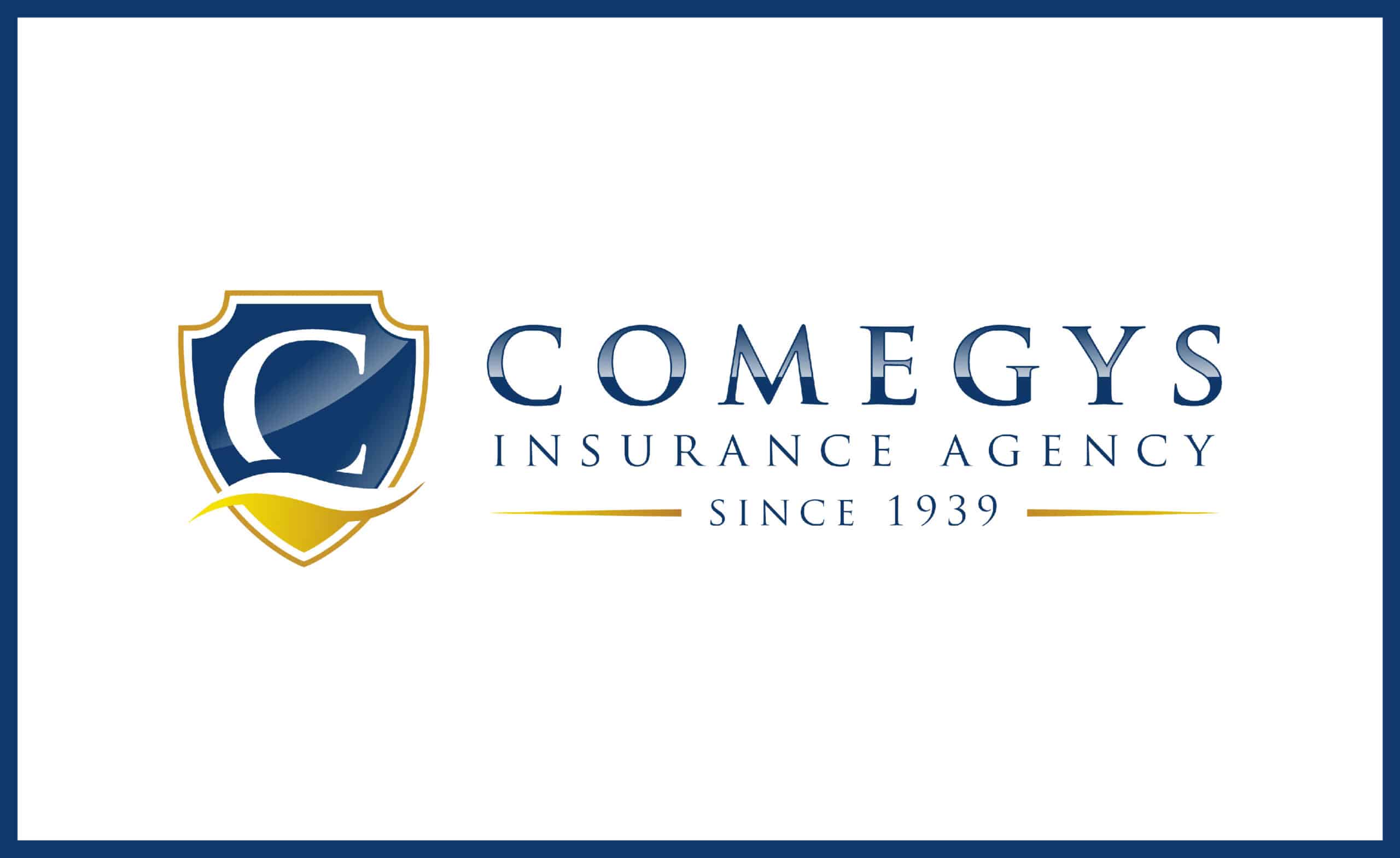 Logo for Comegys Insurance Agency, led by CEO Mark Berset, featuring a shield with the letter "C" and the text "Since 1939.